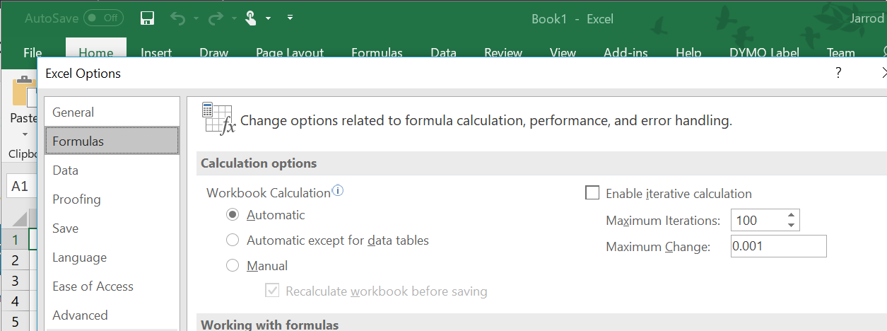 Tip: Excel not Updating Formulas until Save