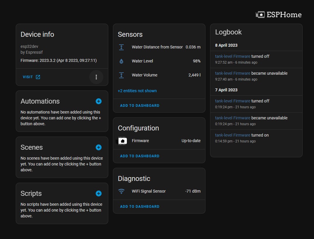 Project Ultrasonic ESP32 tank water sensor Home Assistant Jarrod's